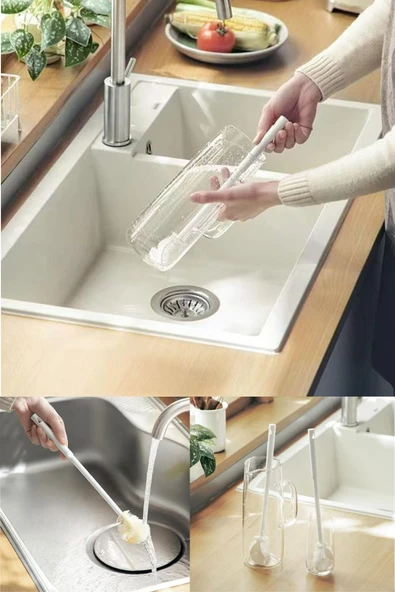 Beyaz Yaprak Model Silikon Uçlu Ekstra Yumuşak Bardak Şişe Ve Biberon Temizleme Fırçası