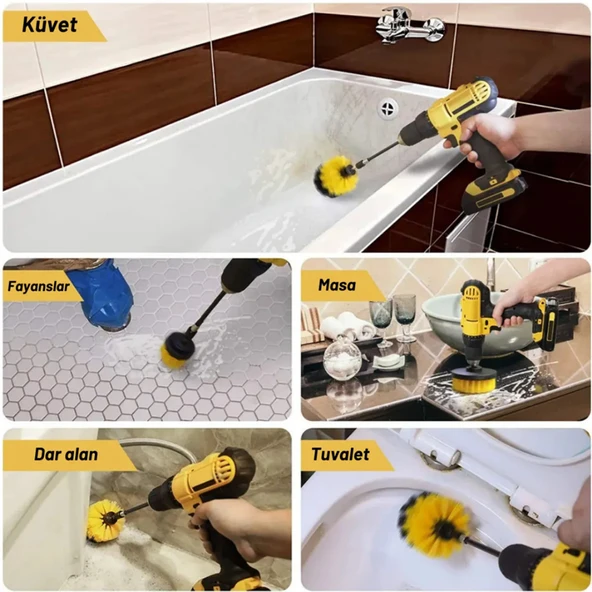 Pratik 3lü Matkap Ucu Banyo Küvet Duşakabin Araba Tekerliği Koltuk Yıkama Temizleme Fırçası - 6