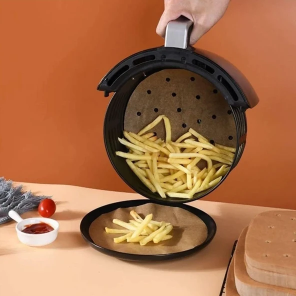 Airfryer Pişirme Kağıdı 50 Adet Delikli Yuvarlak Model Pişirme Kağıdı Airfryer Yağsız Fritöz - 6