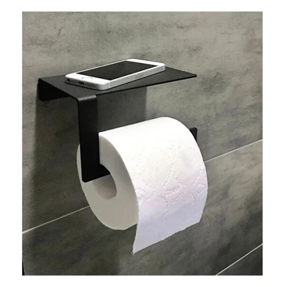 Mat Siyah Metal Telefon Raflı Tuvalet Kağıtlığı Vidalı Duvar Tipi Banyo Kağıt Tutucu Raf - 2