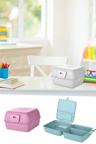 Taşınabilir Okul Piknik Yemek Kabı Beslenme Kutusu Çatal Kaşıklı Katlı Bölmeli Kilitli Saklama Kabı