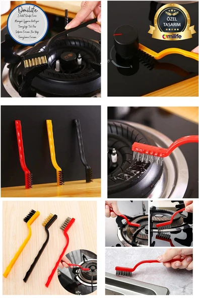 3 Adet Ocak Fırın Mangal Izgara Airfryer Temizliği Tel Pas Sökme Fırçası 3lü Yağ Temizleme Fırçası - 2
