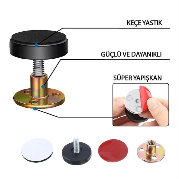 Yatak Baza Başlık Sabitleme Aparatı Ses Titreşim Önleyici Eşya Sabitleme 2 Adet (3,3-4,3 CM) - Resim 4