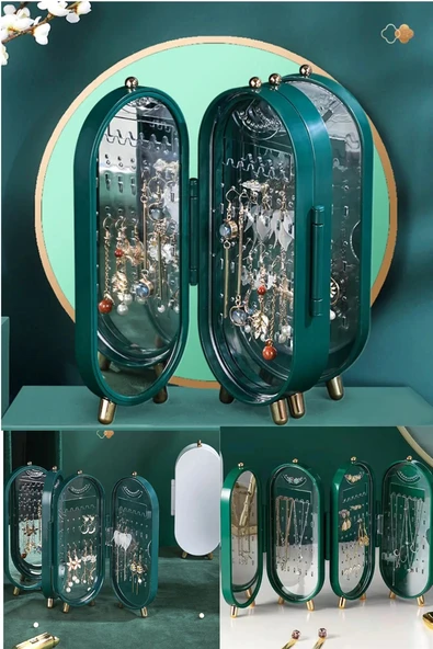 4 Bölmeli Takı Organizeri Aynalı Takı Yüzük Standı, Küpe Standı, Kolye Düzenleyici