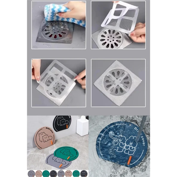 Gri Renk Gider Kötü Koku Önleyici ve 10lu Yapışkanlı Gider Süzgeci - 4