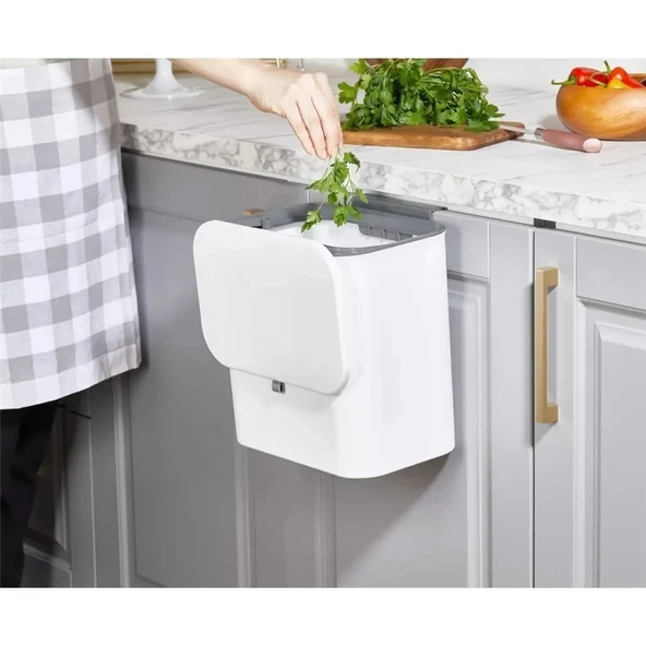 15 Litre Kapaklı Fonksiyonel Çöp Kovası Duvar Dolap Aparatlı Tezgah Üstü Mutfak Banyo Kovası - 5
