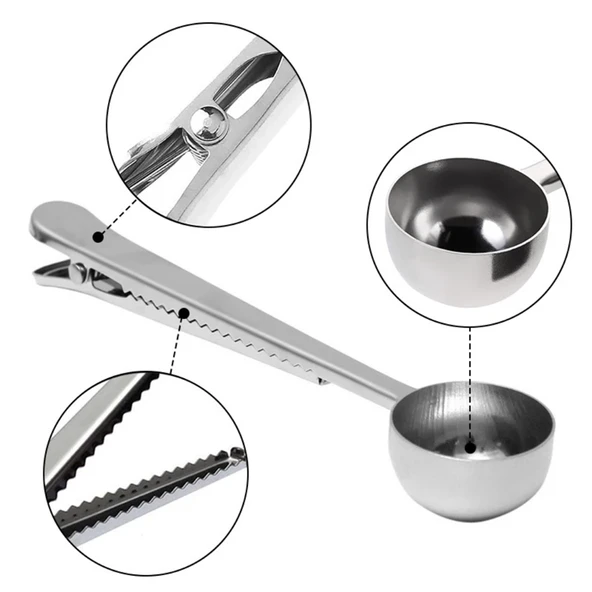 Paslanmaz Çelik Çay Kahve Bitki Çayı Mutfak Ölçü Kaşığı ve Paket Klipsi Silver - 7