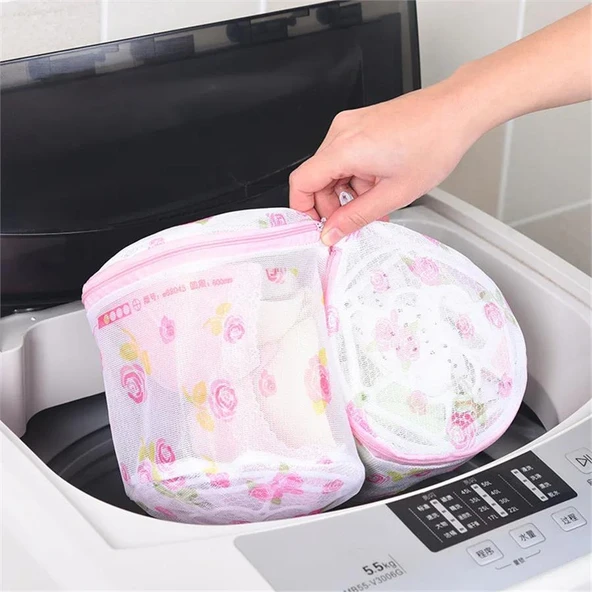 Sütyen Yıkama Torbası Fileli Çamaşır Fermuarlı Pembe Çantası Çamaşır Makinesi Darbe Hasar Almaz File - 2