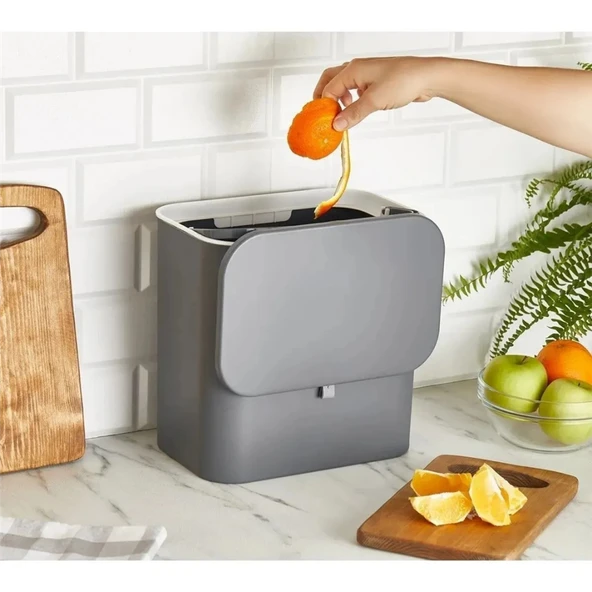 15 Litre Kapaklı Fonksiyonel Çöp Kovası Duvar Dolap Aparatlı Tezgah Üstü Mutfak Banyo Kovası - 4