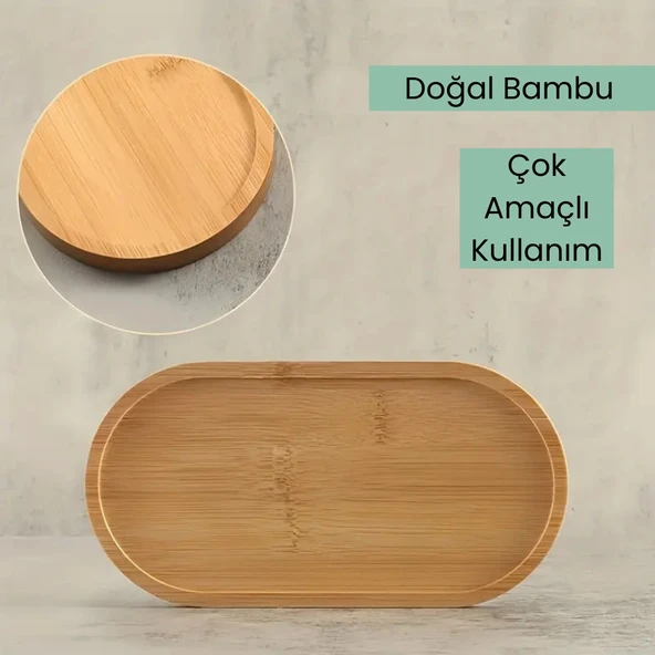 1 Adet Bambu Oval Sunum ve Servis Tepsisi Ahşap Tepsi Yağdanlık Altlığı - 4