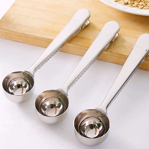 Paslanmaz Çelik Çay Kahve Bitki Çayı Mutfak Ölçü Kaşığı ve Paket Klipsi Silver - 4