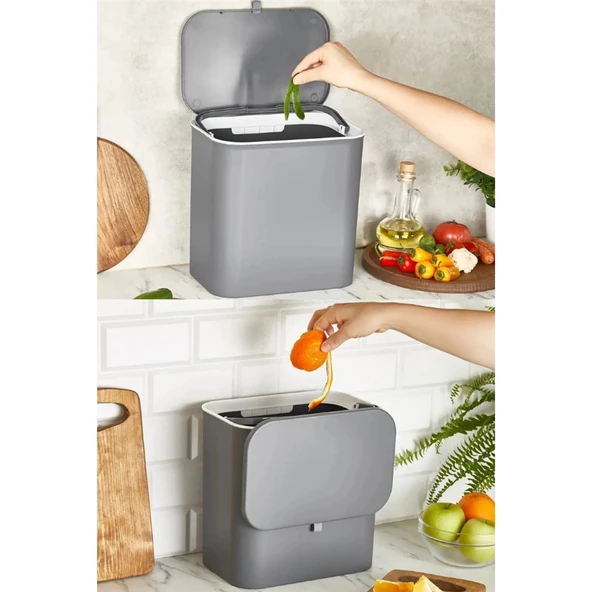 15 Litre Kapaklı Fonksiyonel Çöp Kovası Duvar Dolap Aparatlı Tezgah Üstü Mutfak Banyo Kovası - 2