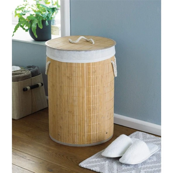 Dekoratif Doğal Oval Banyo Bambu Kirli Çamaşır Sepeti - 3