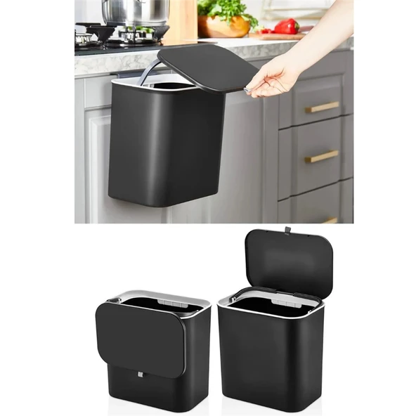 15 Litre Kapaklı Fonksiyonel Çöp Kovası Duvar Dolap Aparatlı Tezgah Üstü Mutfak Banyo Kovası - 7