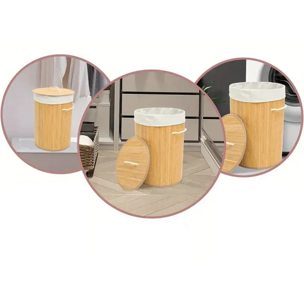 Dekoratif Doğal Oval Banyo Bambu Kirli Çamaşır Sepeti - 4