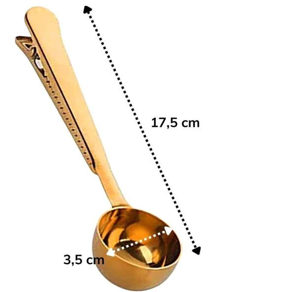 Paslanmaz Çelik Çay Kahve Bitki Çayı Mutfak Ölçü Kaşığı ve Paket Klipsi Gold - 8