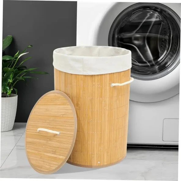 Dekoratif Doğal Oval Banyo Bambu Kirli Çamaşır Sepeti - 2