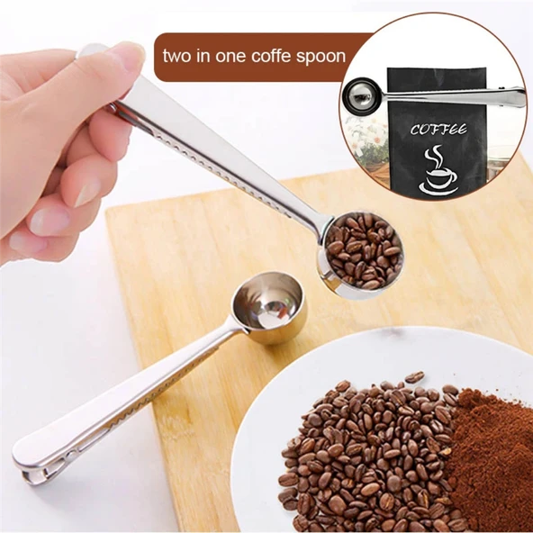 Paslanmaz Çelik Çay Kahve Bitki Çayı Mutfak Ölçü Kaşığı ve Paket Klipsi Silver - 3