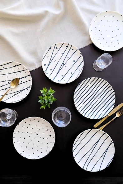 TABAK EVİ Porselen Dash Pasta Tabağı 20cm 6 Kişilik 6 Parça TVL6PTPRS1108