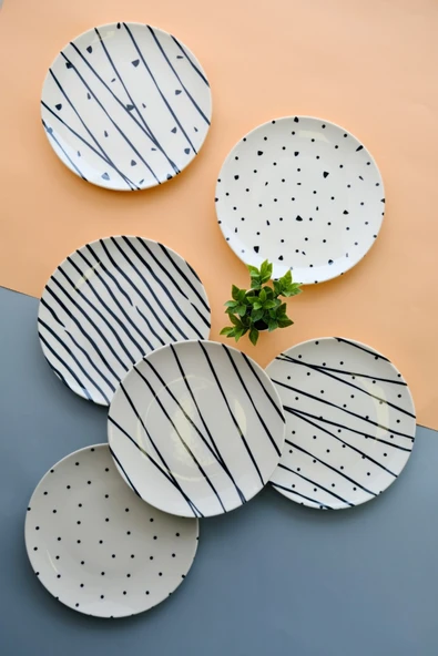 TABAK EVİ Porselen Dash Pasta Tabağı 20cm 6 Kişilik 6 Parça TVL6PTPRS1108 - 5