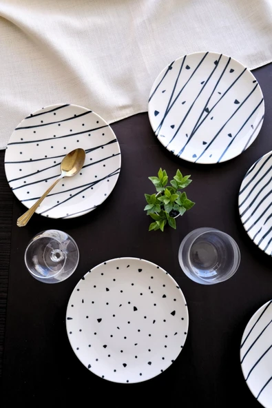 TABAK EVİ Porselen Dash Pasta Tabağı 20cm 6 Kişilik 6 Parça TVL6PTPRS1108 - 3