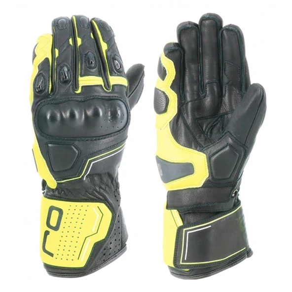 OJ SLEEK SİYAH/SARI KORUMALI UZUN RACING DERİ ELDİVEN S ürün görseli