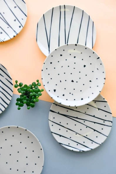 TABAK EVİ Porselen Dash Pasta Tabağı 20cm 6 Kişilik 6 Parça TVL6PTPRS1108 - 6