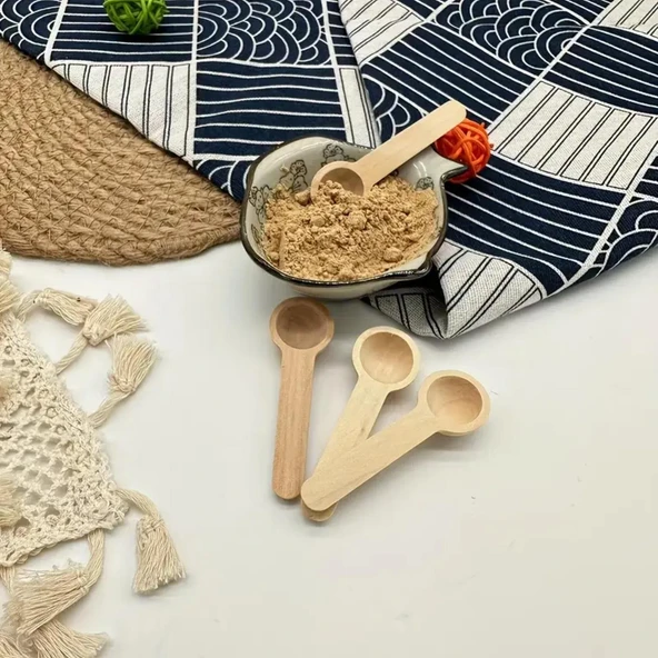 Ivory Mini Ahşap Kaşık Mini Baharat Kaşığı Ölçek Kaşığı 7.5 cm - 3