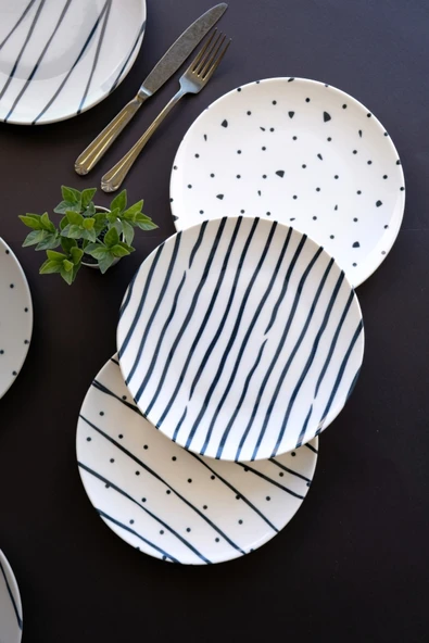 TABAK EVİ Porselen Dash Pasta Tabağı 20cm 6 Kişilik 6 Parça TVL6PTPRS1108 - 4