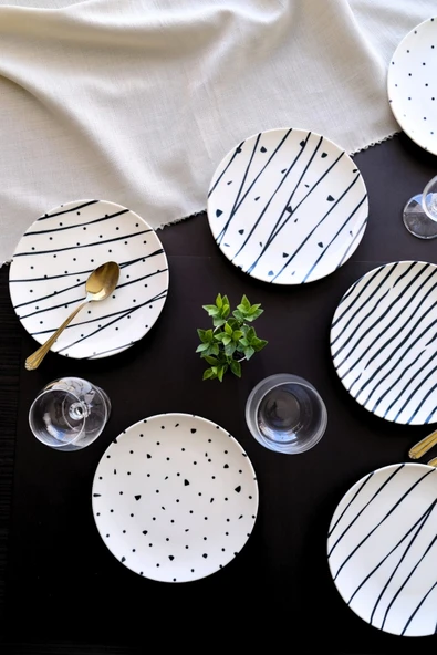 TABAK EVİ Porselen Dash Pasta Tabağı 20cm 6 Kişilik 6 Parça TVL6PTPRS1108 - 2