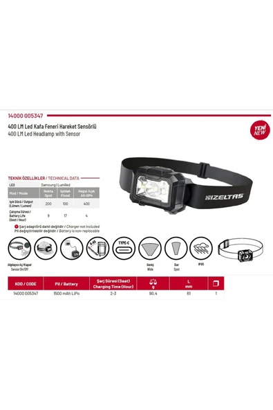 İzeltaş Led Şarjlı Kafa Feneri 400 Lm 14000005347 - 2