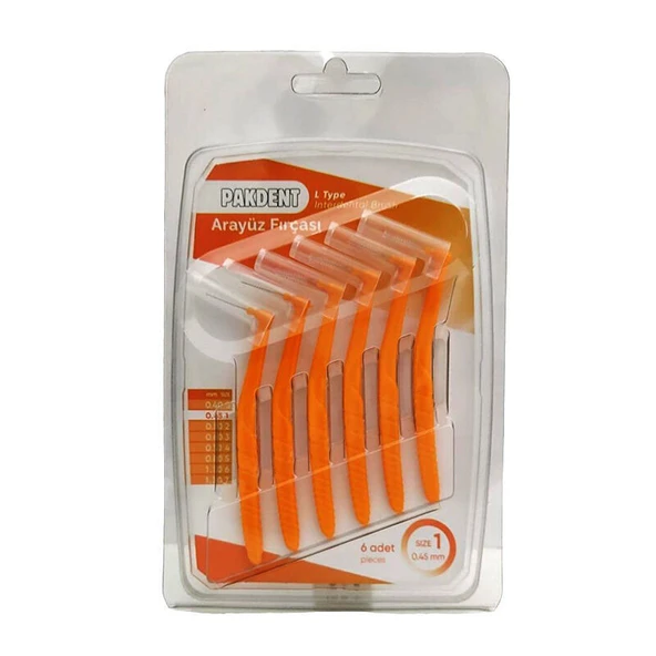 Pakdent Arayüz Fırçası L Tipi 6 Lı Turuncu 0,45 Mm