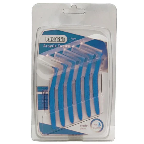 Pakdent Arayüz Fırçası L Tipi Mavi 6 Lı  0,6 Mm