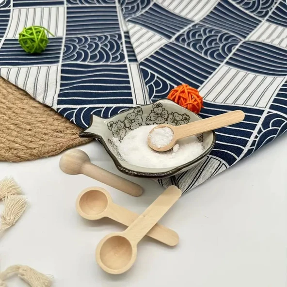 Ivory Mini Ahşap Kaşık Mini Baharat Kaşığı Ölçek Kaşığı 7.5 cm 10 Adet - 3