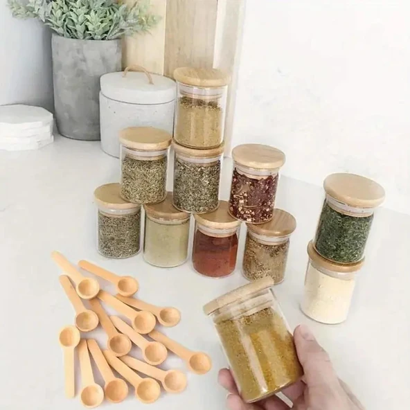 Ivory Mini Ahşap Kaşık Mini Baharat Kaşığı Ölçek Kaşığı 7.5 cm 10 Adet - 2