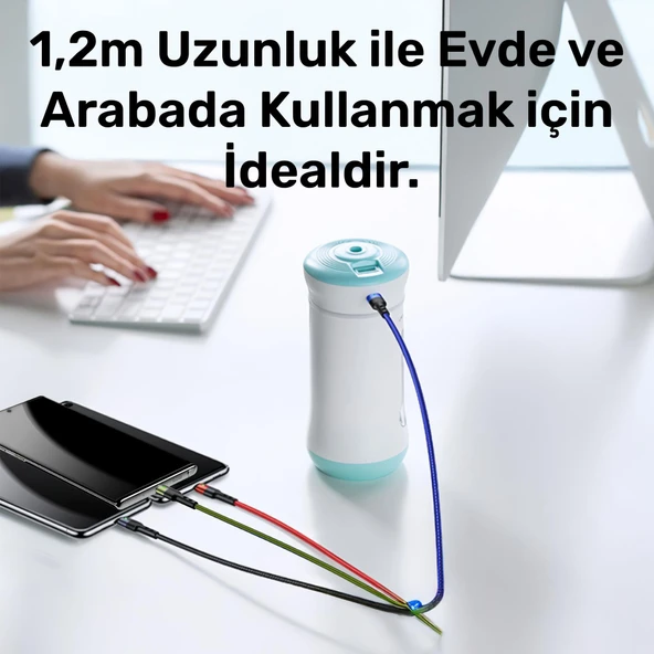 Usams US-SJ317 4in1 2*Lightning 1*Type-C 1*Micro Uçlu 1.2m 2A Örgülü Renkli Şarj ve Data Kablosu - 5
