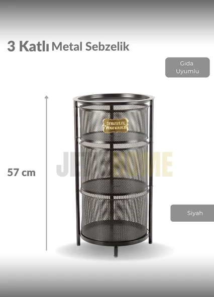 3 Katlı Sebzelik Açılır Metal Patates Soğan Sepeti Paslanmaz Meyvelik Organizer Sepet Siyah - 3