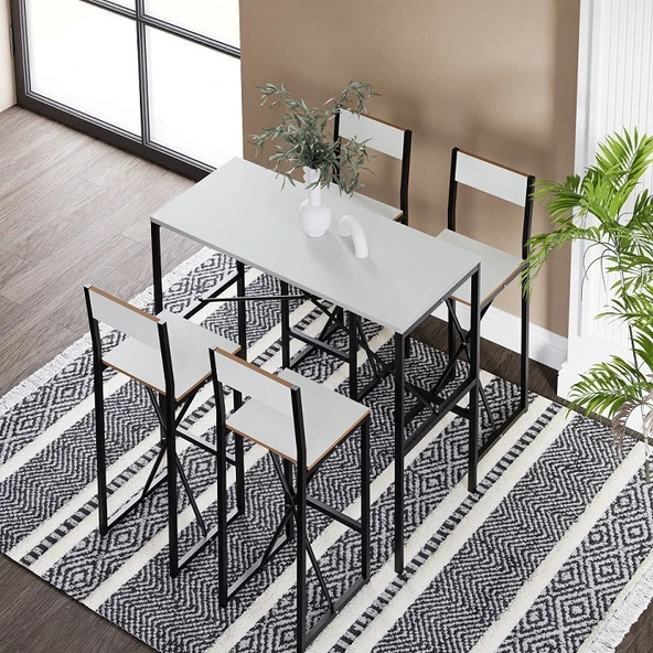 4 Kişilik Gzl Bar Masa Bar Sandalye Yemek Masa Sandalye Takımı Beyaz 1584 - Resim 2