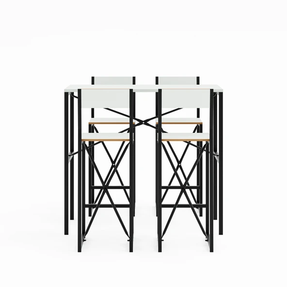 4 Kişilik Gzl Bar Masa Bar Sandalye Yemek Masa Sandalye Takımı Beyaz 1584 - Resim 4