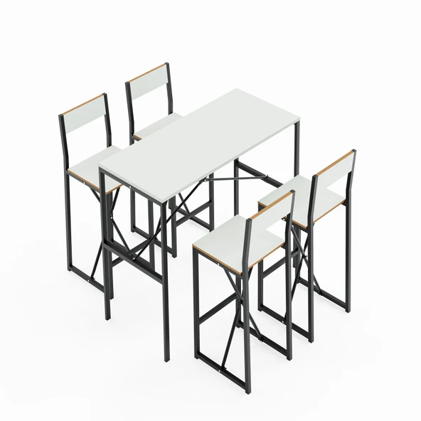 4 Kişilik Gzl Bar Masa Bar Sandalye Yemek Masa Sandalye Takımı Beyaz 1584 - Resim 3