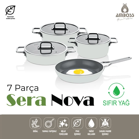 Sera Nova 7 Parça Seramik Tencere Tava Seti Beyaz - 2