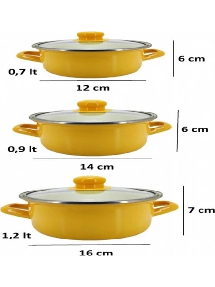 Alev Emaye Mini Emaye Tencere Seti 3'lü Sarı - 3