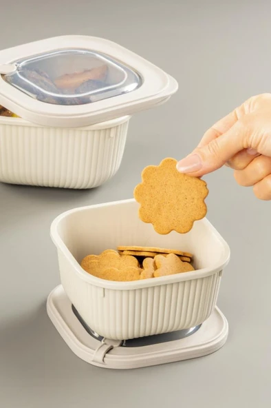 Flora Mikrodalga Saklama Kabı 6’lı Set, Buzluk Mikrodalga Uygun Kapaklı Özel Set 2x(600-1100-1800ml) Krem - 4