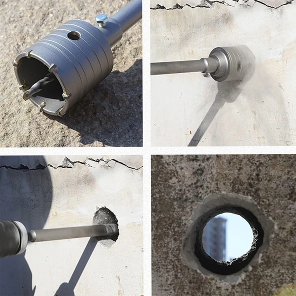 Adaptörlü Metal Sds Plus Elmas Panç Ø 50 mm Çap Delik Oyuk Açma Delme Buat Açma Testeresi 1 Adet - 2