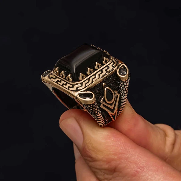 Gümüş Siyah Oniks Taşlı Erkek Yüzük SL10586 - Resim 5