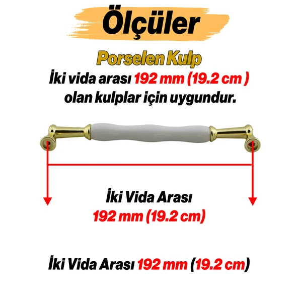 Anav Porselen Gold Altın Kulp 192 mm Mobilya Çekmece Mutfak Dolabı Dolap Kapak Kulplar Kulb Kulpu - Resim 3