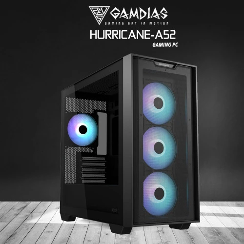 GAMDIAS HURRICANE-A52, i5-14400F, 32Gb DDR5 Ram, 1Tb NVMe SSD, 8Gb GDDR6 RTX4060 Ekran Karti, 750W Kasa, Free Dos GAMING PC