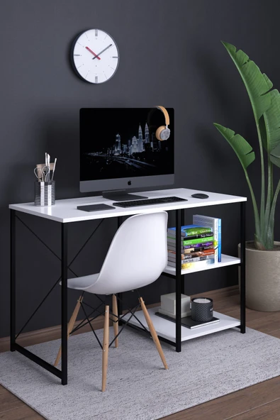 DEKORFİM Atlas 120 Cm Raflı Çalışma Masası Bilgisayar Masası Ofis Ders Masası