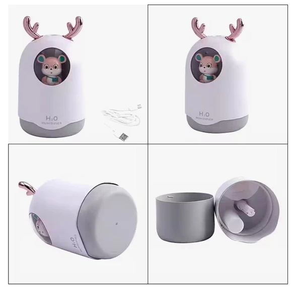 Sevimli Ayıcıklı Işıklı Hava Nemlendirici Buhardanlık Buhar Makinası Difizör 300 Ml  BEYAZ - 5