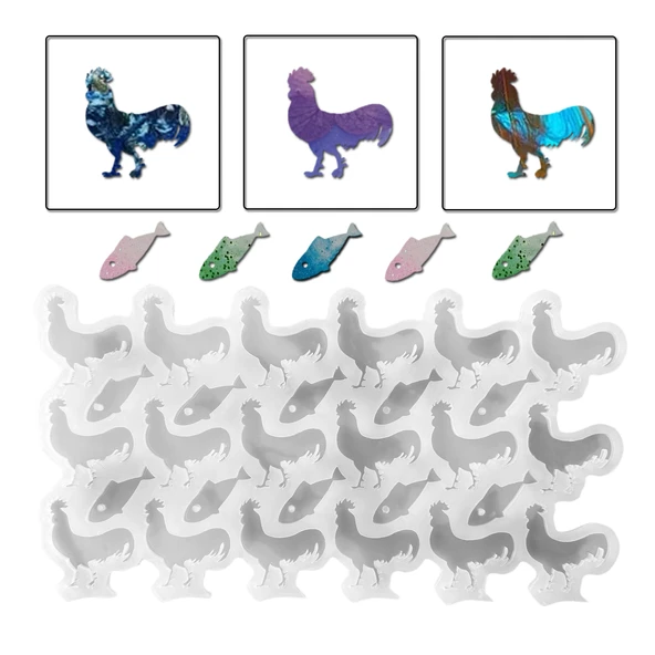 Epoksi Silikon Kalıp Çoklu Horoz Kolye Anahtarlık Küpe Çanta Süsü Kalıbı 18 Li